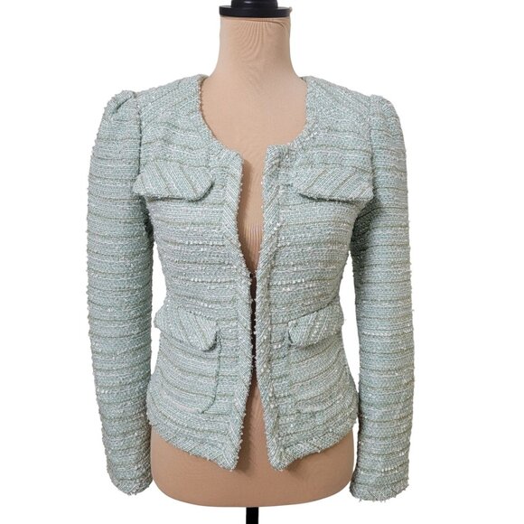 Elle Size XS Mint Green & White Boucle Tweed with Metallic Gold Threading Blazer - Picture 1 of 13